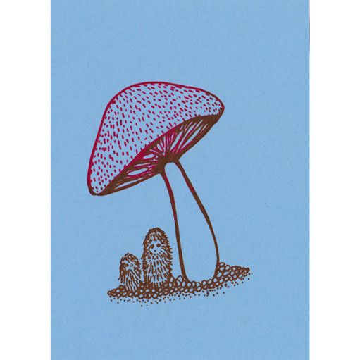 "Mushroom Gnomes" on blue